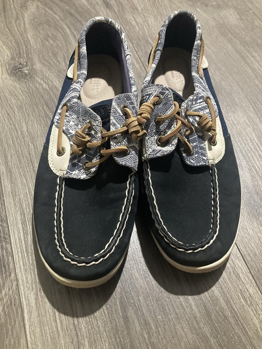 SPERRY Boat Shoe Womens 11M Blue Leather Canvas Comfort Non-Slip STS97218
